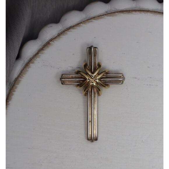 Tiffany & Co 925 & 18K Yellow Gold Cross Pendant 5.16G / 1.3in - Picture 1 of 4